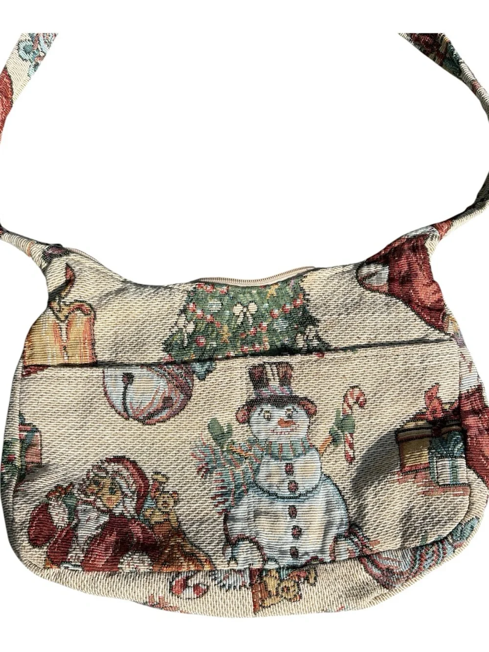 Tapestry Snowman Christmas Hobo Bag 90s Vintage